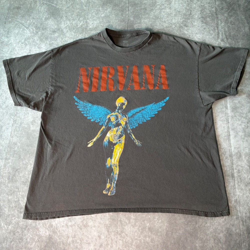 Nirvana In Utero Graphic T-Shirt Mens XL Charcoal Gray Rock Band Tee 0568